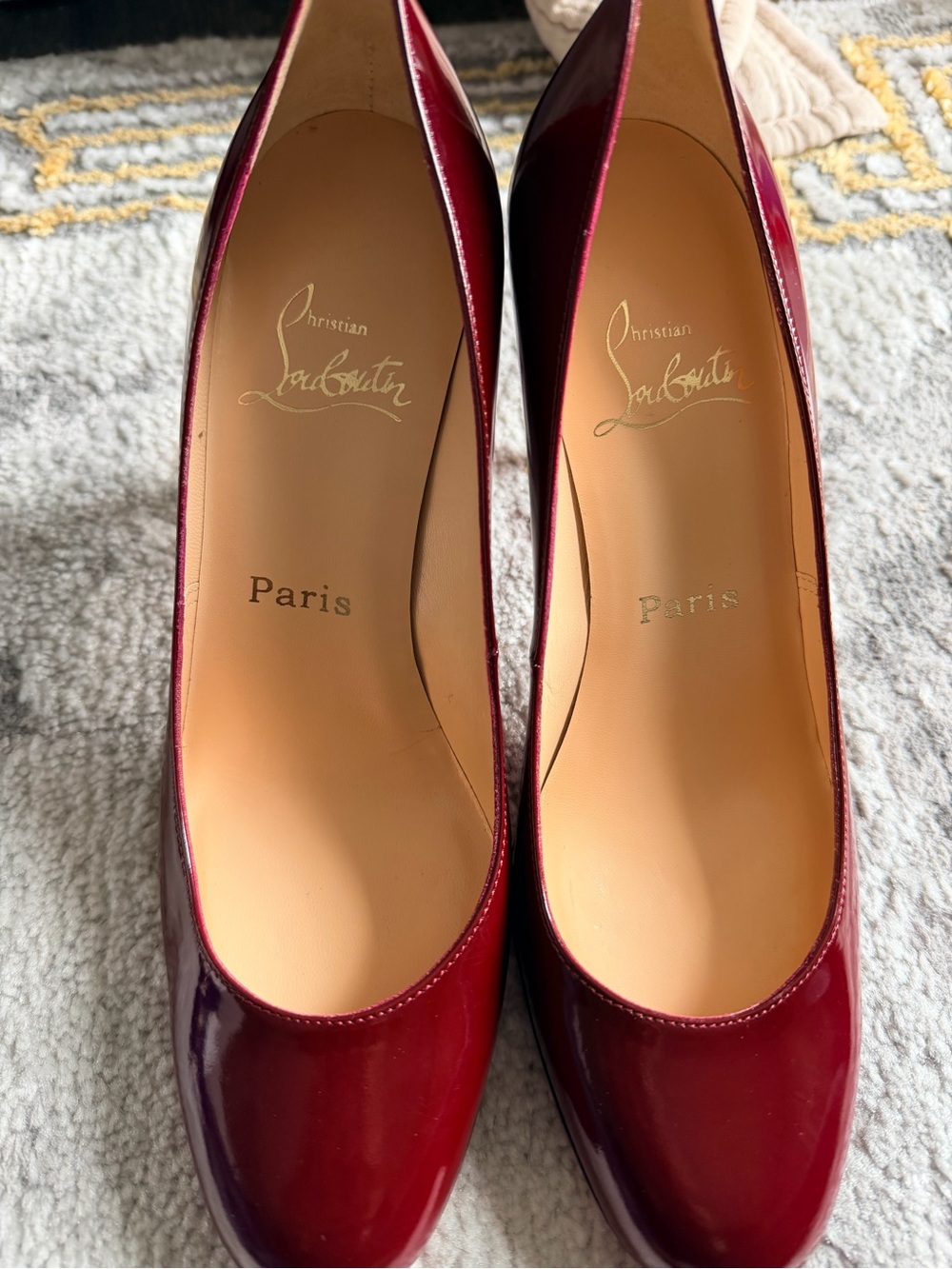 Christian Louboutin Burgundy Patent Leather Round-Toe Pumps